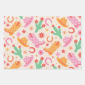 Groovy Cowgirl Stiefel and Hats Muster mit Cactus Geschenkpapier Set (Vorderseite 3)