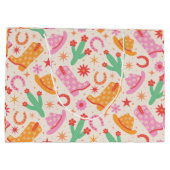 Groovy Cowgirl Stiefel and Hats Muster mit Cactus Große Geschenktüte (Rückseite)