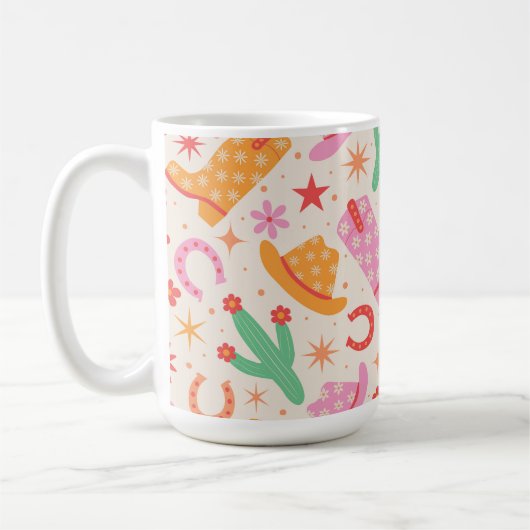 Groovy Cowgirl Stiefel and Hats Muster mit Cactus Kaffeetasse (Links)