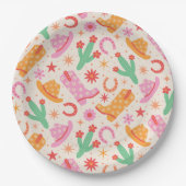 Groovy Cowgirl Stiefel and Hats Muster mit Cactus Pappteller (Vorderseite)