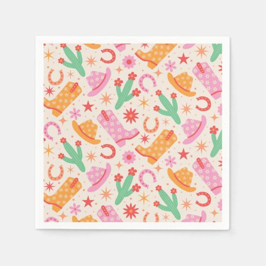 Groovy Cowgirl Stiefel and Hats Muster mit Cactus Serviette (Vorderseite)