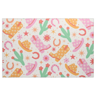 Groovy Cowgirl Stiefel and Hats Muster mit Cactus Stoff