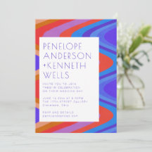 Groovy Curvy Lines Unique Retro Blue Red Wedding