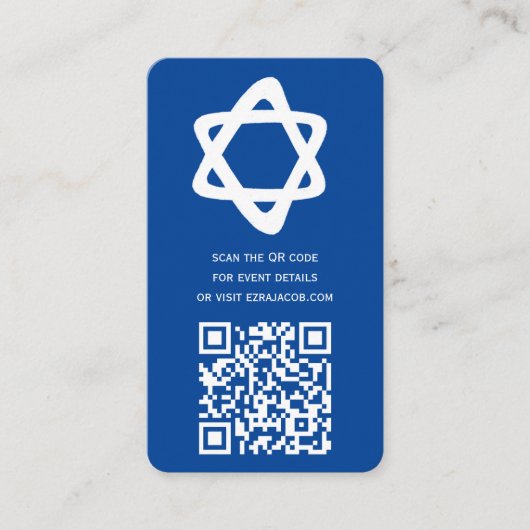 Groovy Custom QR CODE Bar Bat Mitzvah Blue Stars Begleitkarte (Vorderseite)