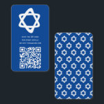 Groovy Custom QR CODE Bar Bat Mitzvah Blue Stars Begleitkarte<br><div class="desc">Perfekte Einschließkarte für eine Mitzvah-Einladung von Bar oder Fledermäusen! Handgemachte Kunst für Sie mit einem Stern von David und Muster auf der Rückseite! Vollständig anpassbar! Klicken Sie auf "Personalisieren" oben, um den Text zu bearbeiten. Klicken Sie auf "Bearbeiten mit dem Design-Tool", um die Schriftart, Farben und Platzierungen anzupassen und das...</div>