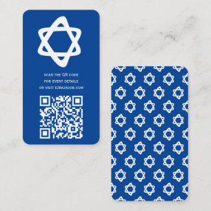 Groovy Custom QR CODE Bar Bat Mitzvah Blue Stars Begleitkarte