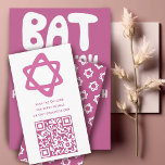 Groovy Custom QR CODE Bar Bat Mitzvah Pink Stars Begleitkarte<br><div class="desc">Perfekte Einschließkarte für eine Mitzvah-Einladung von Bar oder Fledermäusen! Handgemachte Kunst für Sie mit einem Stern von David und Muster auf der Rückseite! Vollständig anpassbar! Klicken Sie auf "Personalisieren" oben, um den Text zu bearbeiten. Klicken Sie auf "Bearbeiten mit dem Design-Tool", um die Schriftart, Farben und Platzierungen anzupassen und das...</div>