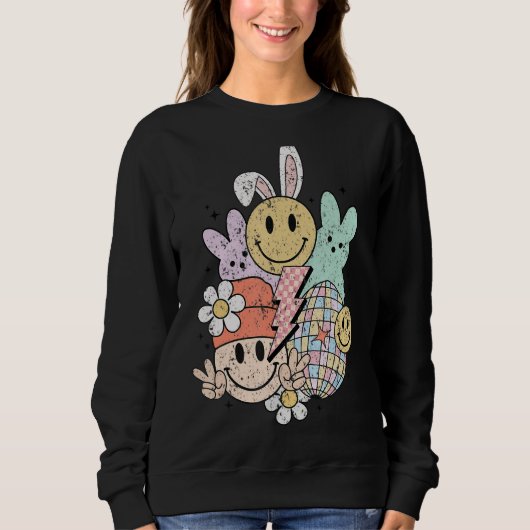 Groovy Cute Easter Bunny Smile Face Happy Easter D Sweatshirt (Vorderseite)