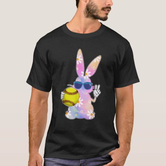 Groovy Cute Easter Bunny Softball Easter Day Men B T-Shirt (Vorderseite)