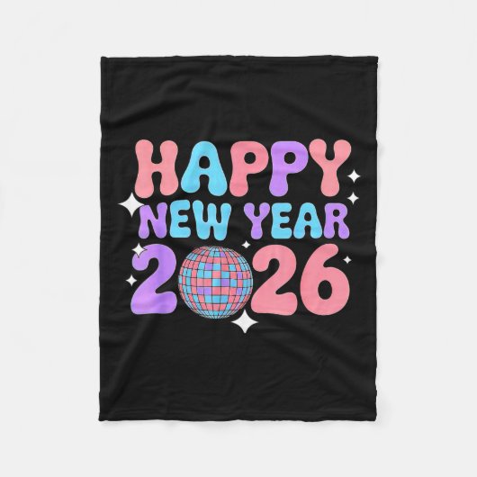 Groovy Cute Happy New Year 2026 Disco Ball  Fleecedecke (Vorderseite)