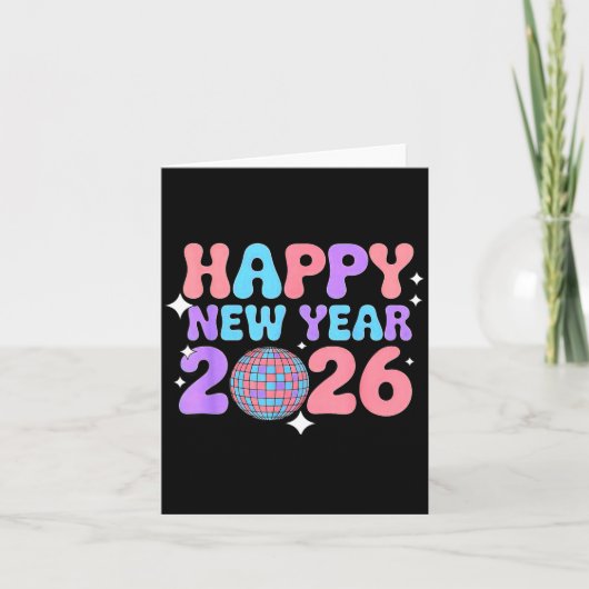 Groovy Cute Happy New Year 2026 Disco Ball Karte (Vorderseite)
