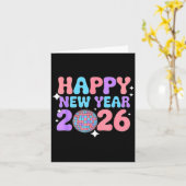 Groovy Cute Happy New Year 2026 Disco Ball Karte (Gelbe Blume)