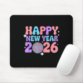 Groovy Cute Happy New Year 2026 Disco Ball  Mousepad (Mit Mouse)