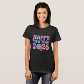 Groovy Cute Happy New Year 2026 Disco Ball  T-Shirt (Vorne ganz)
