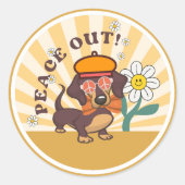 Groovy Dackel | Frieden Runder Aufkleber (Vorderseite)
