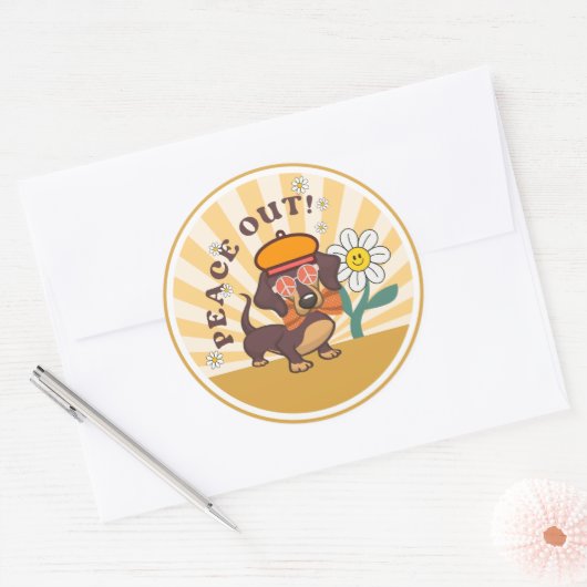 Groovy Dackel | Frieden Runder Aufkleber (Umschlag)