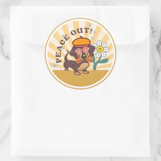 Groovy Dackel | Frieden Runder Aufkleber (Tasche)