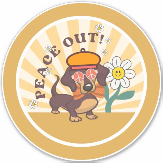 Groovy Dackel | Peace Out Custom Cutting Aufkleber (Vorderseite)