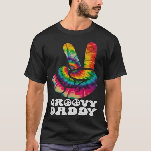 Groovy Daddy Peace Sign Hand Tie Dye T-Shirt (Vorderseite)