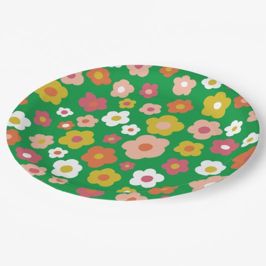 Groovy Daisies Floral BIRTHDAY PARTY CUSTOM Pappteller (Schrägansicht)