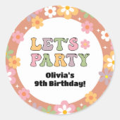 Groovy Daisies Hippie Girl's Birthday Runder Aufkleber (Vorderseite)