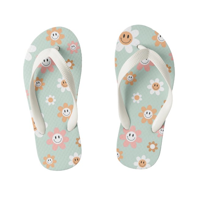 Groovy Daisies Kid's Pair von Flip Flops Kinderbadesandalen (Fußbett)