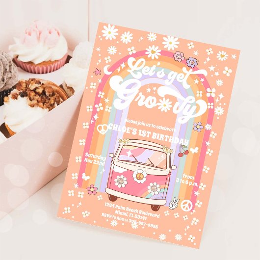 Groovy Daisy 1. Geburtstagseinladung Einladung