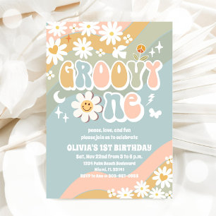 Groovy Daisy 1. Geburtstagseinladung Einladung