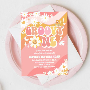 Groovy Daisy 1. Geburtstagseinladung Einladung