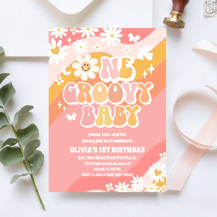 Groovy Daisy 1. Geburtstagseinladung Einladung