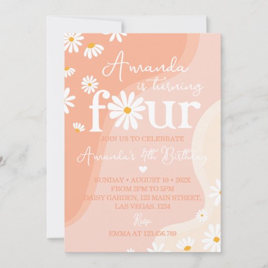 Groovy Daisy 4. Geburtstag Einladung (Vorderseite)