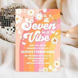 Groovy Daisy 7. Geburtstagseinladung Einladung