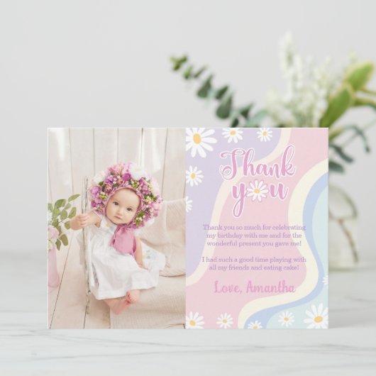 Groovy Daisy Birthday Foto Vielen Dank Dankeskarte (Stehend Vorderseite)