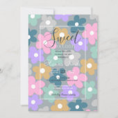 Groovy Daisy Blume Gray Retro Boho Floral Einladung (Vorderseite)