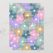 Groovy Daisy Blume Gray Retro Boho Floral Einladung (Vorne/Hinten)