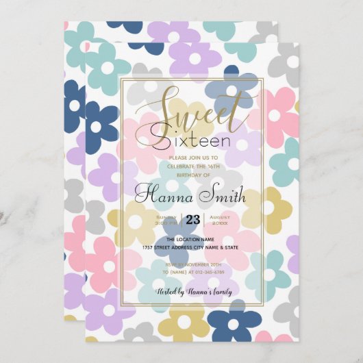 Groovy Daisy Blume Retro Boho Floral Einladung (Vorne/Hinten)