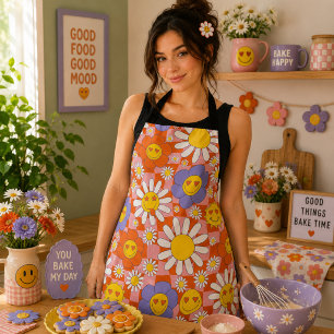 Groovy Daisy Blumen Karo, Y2K 90er  Schürze