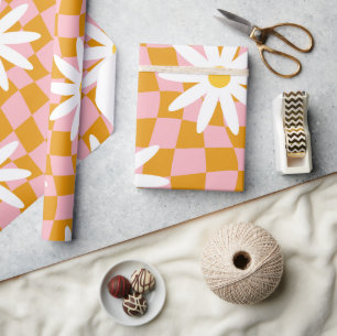 Groovy Daisy Blumen Karo, Y2K 90er Wrappin Geschenkpapier