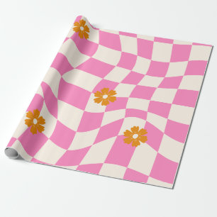 Groovy Daisy Blumen Karo, Y2K 90er Wrappin Geschenkpapier