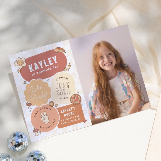 Groovy Daisy Boho Let's Party Foto Girl Birthday Einladung