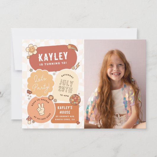 Groovy Daisy Boho Let's Party Foto Girl Birthday Einladung (Vorderseite)