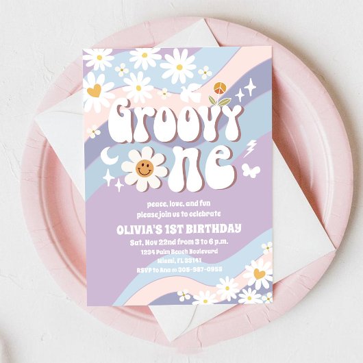 Groovy Daisy Einladung zum ersten Geburtstag