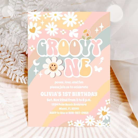 Groovy Daisy Einladung zum ersten Geburtstag