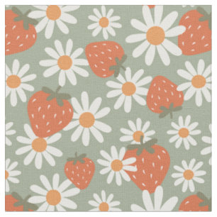 Groovy Daisy Erdbeer Druck Sommer Frühling Salbei Stoff