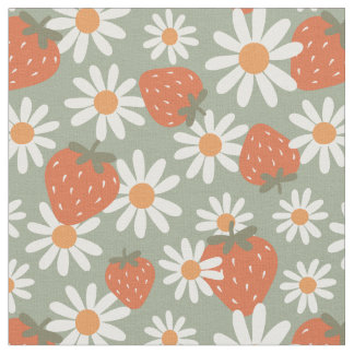 Groovy Daisy Erdbeer Druck Sommer Frühling Salbei Stoff