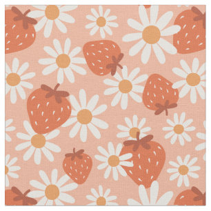 Groovy Daisy Erdbeerdruck Sommer Frühling Rosa Stoff
