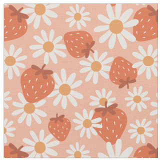 Groovy Daisy Erdbeerdruck Sommer Frühling Rosa Stoff
