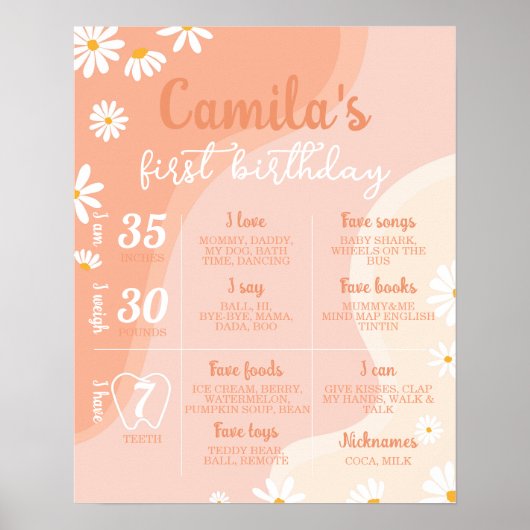 Groovy Daisy First Birthday Milestone Sign Poster (Vorne)