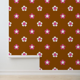 Groovy Daisy Floral - Braun, Hot Pink & Weiß Tapete