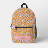 Groovy Daisy Floral Checkerboard, Y2K 90s Bedruckter Rucksack (Vorderseite)